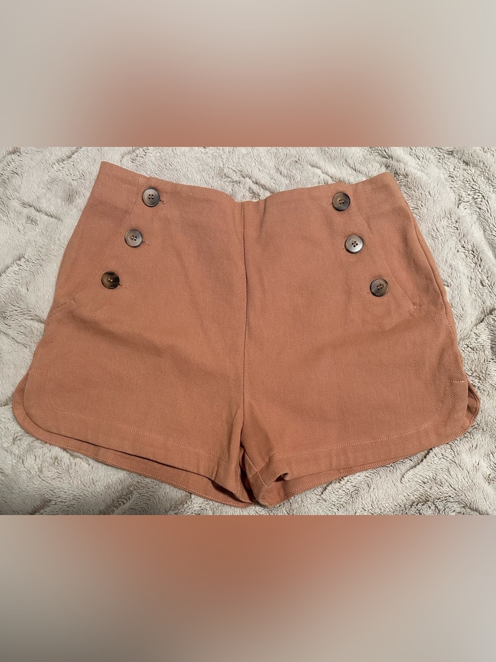 Love Riche High-Waist Button Front Shorts in Terracotta